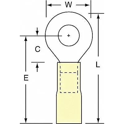 3M Ring Terminal: Yellow, Heat Shrink Insulation, 1/4 in Stud Size - Insulated Ring Terminals with Heat Shrink