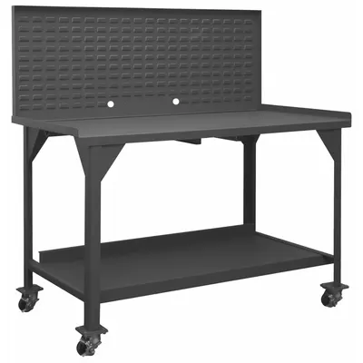 DURHAM MFG Workbench with Panel: Fixed Ht, Steel, 60 in x 36 in - Mobile Workbenches with Louvered Panels & Lower Shelves