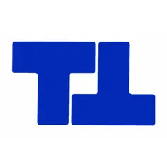 Solid blue T-shaped floor marking tape with no legend, made of 8 mil thick polyester. Each piece measures 3 in x 8 in, supplied in a 20-pack. Used for visual safety cues, aisle marking, and hazard identification in industrial facilities.