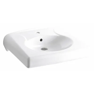 KOHLER Bathroom Sink: Brenham, White, Vitreous China, 22 in Overall Lg - One-Station Wall-Mounted Bathroom Sinks without Faucets
