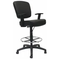 BOSS Drafting Chair: Black, Vinyl Material, Adj Arms Arm, 19 1/2 in Seat Wd, 19 in Seat Dp (MPN B1681-BK)