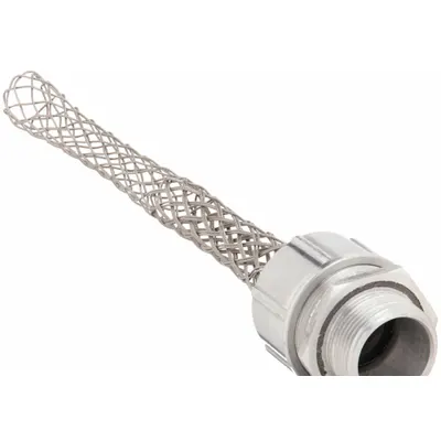 HUBBELL WIRING DEVICE-KELLEMS Liquid Tight Cord Connector with Strain Relief: Straight, Aluminum - Straight Metallic Cord Grips with Mesh