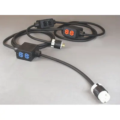 KH INDUSTRIES Power Stringer: 30 ft Lg, 3 Outlet Boxes, 6 Outlets, 10/5, L21-20P Plug - Linkable Extension Cords with Multiple Outlet Boxes
