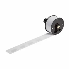 Vinyl precut label roll cartridge for durable pipe and cable identification. Measures 1 1/2 in x 1/2 in and comes in three color combinations: Blue on White, Green on White, and Red on White. Compatible with Wraptor A6200 printer series and requires A62-R4300 ribbon. Suitable for industrial marking applications.