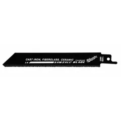 This reciprocating saw blade is designed for cutting tile and masonry. Its rigid, straight-cut geometry enables clean, controlled cuts in hard materials. The blade measures 6 inches in length with a 0.04-inch thickness and cut width. Sold in a pack of 50 for high-volume applications.