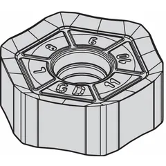 WIDIA hexagon indexable milling insert with six cutting edges for face and shoulder milling. Positive rake geometry reduces cutting forces. Suitable for machining steel, stainless steel, and cast iron in general engineering applications.