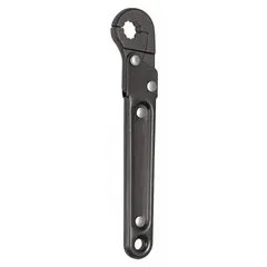 This single-end ratcheting 12-point flare nut wrench is designed for tightening or loosening flare nuts on hydraulic, fuel, and refrigeration lines. Made from alloy steel with a black oxide finish, it features a 5/8 in head size and 7 1/4 in overall length. The ratcheting action provides a secure grip on fasteners, reducing the risk of rounding.