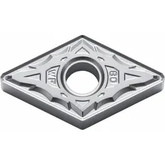 Diamond indexable turning insert for precision machining of non-ferrous materials, composites, and plastics. Used in turning, facing, and profiling operations to achieve high surface finish and extended tool life.