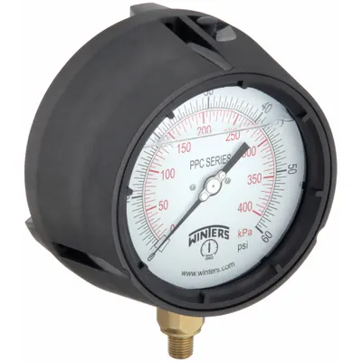 WINTERS Process Pressure Gauge: 0 psi to 60 psi, White, 4 1/2 in Dial, 1/4 in NPT Male - Vibration-Resistant Brass/Bronze Wetted Parts & Plastic Casing