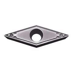 Diamond indexable turning insert for precision machining of non-ferrous materials such as aluminum alloys, copper, and plastics. Used in turning, facing, and profiling operations to achieve high surface finish. Part number VCMT151505HQPR1725.