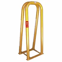 This 2-bar tire inflation cage is designed for safely inflating OTR (off-the-road) tires. It features a 52-inch overall height, 22-inch base length, and weighs 69 lb. The cage provides a protective barrier for technicians during tire inflation, reducing the risk of injury from explosive tire failures