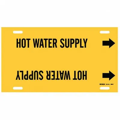 BRADY Pipe Marker: Hot Water Supply, Yellow, Black, Fits 6 to 7 7/8 in Pipe O.D. - Hot Water Supply Strap-On Pipe Markers