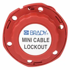 Retractable cable lockout with 8 ft nylon cable finished in vinyl, red cable, and temperature-resistant polypropylene body. Used to isolate energy sources during maintenance by locking out valves, circuit breakers, and switches.