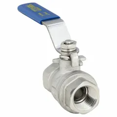 This manual two-way ball valve features a 316 stainless steel straight valve body and a lever handle for on/off flow control. Suitable for industrial piping systems requiring corrosion resistance. Used in water, oil, gas, and chemical lines.