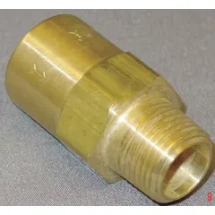 This brass inline piston check valve features a spring-loaded piston design to prevent backflow in piping systems. With 3/8 in FNPT x MNPT connections, it installs directly into threaded pipe runs. Suitable for horizontal or vertical flow applications in water, air, and light oil systems.