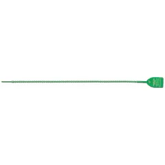 Pull-Tight Seal: Green, 18 in Strap Lg, 1/8 in Strap Wd, 40 lb Breaking Strength, 50 PK (MPN 1042901). Key specifications — Marking Message: Sealed; Marking Numbering: Random.