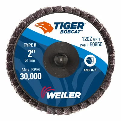 WEILER Flap Disc: Type 29, TR, 2 in Dia, Zirconia Alumina, 120 Grit, Medium - High-Performance Flap Discs for Carbon & Stainless Steel