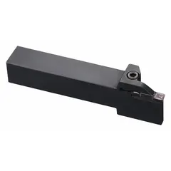 Indexable toolholder for external grooving, cutoff, and turning operations. Accepts 4mm wide inserts with 25mm shank height and width. Suitable for use on CNC lathes and manual machines in general metalcutting applications.