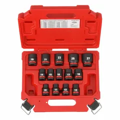 This 14-piece metric impact socket set features a 1/2 in drive size and includes sockets ranging from 10 mm to 27 mm. A friction retention mechanism secures sockets to the impact tool. Suitable for fastening and loosening nuts and bolts with impact wrenches in industrial maintenance, assembly, and repair applications.
