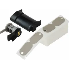 Roll of 100 gray polyethylene oval tags with matte finish and top hole. Each tag measures 1 3/4 in x 1 in with a 1 in hole. Designed for indoor use and compatible with BMP71 printer series for on-demand printing. Suitable for identification and labeling of equipment, panels, and cables in industrial settings.