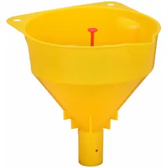 Polypropylene funnel with 16 fl oz fluid capacity, 5 in overall diameter, and 6 in overall height. Includes a filter screen. Used for transferring fluids such as oil, coolant, or fuel into reservoirs.