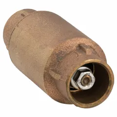Bronze poppet check valve with sweat x sweat connections and 1/2 in pipe size. Inline valve body for standard-duty applications. Used to prevent backflow in plumbing, HVAC, and fluid systems.