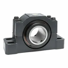 Fixed split-house pillow block tapered roller bearing with 4 15/16 in bore, 5 1/2 in shaft height, and 15 1/2 in mounting length. Features four mounting holes for 3/4 in bolts. Maximum speed 1,200 RPM. Supports heavy radial and axial loads in rotating-shaft applications such as conveyors, fans, and pumps.