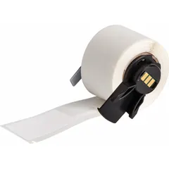 Wraparound P-shaped label for cable and wire marking. White matte polypropylene material. 1 3/4 in x 1 in size. 100 labels per roll. Compatible with M710 printer series; requires M61-R6210 ribbon.