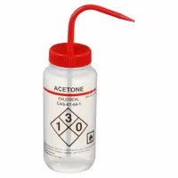 APPROVED VENDOR Wash Bottle: 500 mL, Acetone, Red, Wide, Std Spout Spout, White, 72.1 mm Body Dia