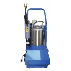 This plug-in decontamination sprayer uses electrostatic technology for equipment decontamination. It features a 25 ft hose and one spray head with a maximum flow rate of 2 gpm. The unit is finished in blue and is wheeled for portability. Typical applications include industrial cleaning and hazmat response.