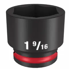 This 1/2" drive impact socket features a 1-9/16 in SAE hex size with a 6-point design. It is constructed for use with impact tools in fastening and loosening applications. The black phosphate finish provides corrosion resistance.