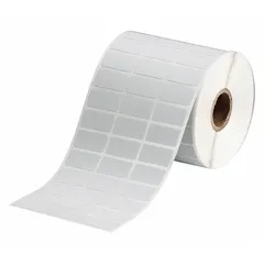 This precut label roll measures 1/2 in x 1 in and is made of metal-detectable polyester in gray. Designed for use with THT-series printers, the metal-detectable material aids in contamination control by allowing labels to be detected if they break off. Typical applications include asset identification and safety labeling in environments where metal contamination must be avoided.