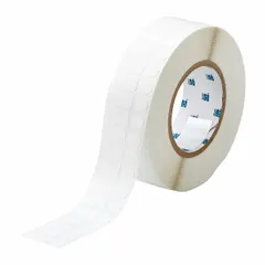 Nylon, white precut label roll measuring 1/2 in x 29/32 in, containing 3,000 labels. Designed for use with THT printer series and requires R4306 ribbon. Suitable for industrial labeling applications such as asset identification and maintenance tagging.