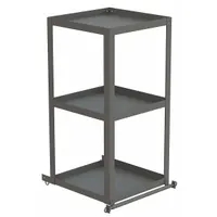 This steel stock picking shelf attaches to stepladders, providing a stable platform for organizing tools or parts while working at height. The gray finish resists wear in industrial environments. Suitable for warehouse, maintenance, and material handling tasks