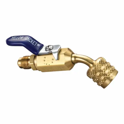 YELLOW JACKET Adapter Ball Valve: 4 in Lg, 45° Angle - Compact Ball Valve Hose Adapters