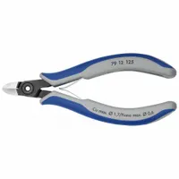 ESD-safe semiflush-cut pliers with standard oval jaw. Jaw length 3/8 in, jaw width 1/2 in, overall length 5 in. Used for precision cutting of soft wire, cable ties, and component leads in electronics assembly and repair