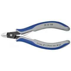 ESD-safe semiflush-cut pliers with standard oval jaw. Jaw length 3/8 in, jaw width 1/2 in, overall length 5 in. Used for precision cutting of soft wire, cable ties, and component leads in electronics assembly and repair.