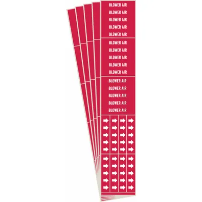 BRADY Pipe Marker: Blower Air, Red, White, Fits 3/4 in and Smaller Pipe O.D. - Blower Air Adhesive Pipe Markers