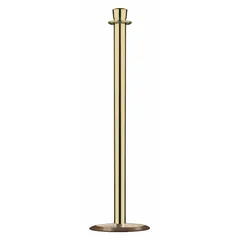 Steel tapered rope barrier receiver post with a nonfillable base and satin finish. Features a flat brass top and is ADA compliant. Used for managing pedestrian flow and queue lines in commercial and public spaces.