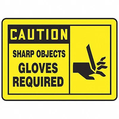 ACCUFORM Caution: Sharp Objects Gloves Required Adhesive Sign - Caution: Sharp Objects Gloves Required Signs