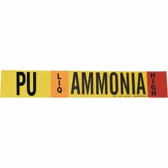 Pipe marker for liquid high-pressure ammonia systems, designated PU per IIAR standards. Fits pipe outer diameters from 2-1/2 to 7-7/8 inches. Supplied without directional arrows. Includes one marker per unit.