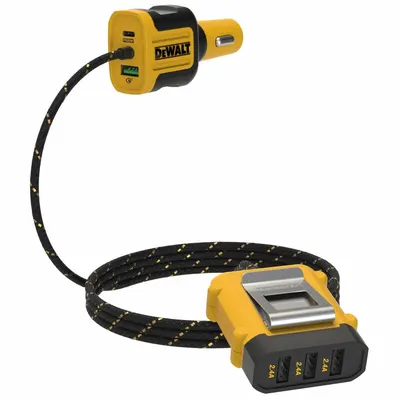 DEWALT Front 5-Port/ Back Seat USB PD Charger,18W: Charger, 5 Connections, 6 ft Cord Lg - 12V Vehicle Auxiliary Chargers