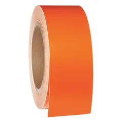 Orange non-reflective vinyl solid-color banding tape for pipe identification. Supplied in a 2-inch width on a 90-foot roll (1,080 inches total length). Used to mark pipe contents and flow direction in industrial facilities.