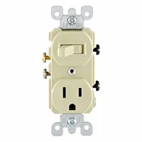 Combination Switch/Outlet: Toggle Switch, 5-15R, Ivory, 120V AC, 15 A (MPN 5225-I)