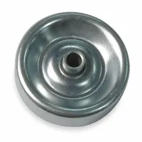 Galvanized steel skate wheels with ball bearings, 1 15/16 in diameter, 0.25 in bore, and 13/16 in hub width. Sold in a 50-pack. Used in gravity conveyors, pallet flow racks, and material handling systems for moving boxes, totes, and light industrial loads