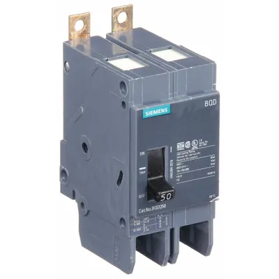 SIEMENS Miniature Circuit Breaker: 50 A Amps, 480V AC, 2 Poles - BQD Series, Bolt-On Siemens Miniature Circuit Breakers