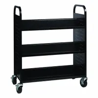 HIRSH Book Cart: 46 1/4 in Overall Ht, 38 in Overall Wd, 18 in Overall Dp, Double-Sided Sides, Black (MPN 21786)