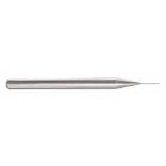 Solid carbide ball end mill with a pencil-neck design for deep cavity work. The ball nose geometry produces contoured surfaces, slots, and 3D profiles with smooth finishes. With a 1/16" mill diameter, 1" length of cut, 2-1/2" overall length, and 4 flutes, this tool is suited for precision machining in die/mold and intricate applications.