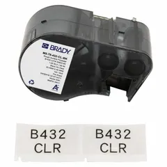 Combined label and ribbon cartridge for the M511 printer series. Contains rectangle polyester labels, black on clear, measuring 1 29/32 in x 1 in. Used for industrial identification and asset tracking.