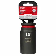 Metric deep impact socket with 3/4" drive and 31 mm hex size. 6-point design provides secure engagement on fasteners. Friction retention helps hold the socket on the anvil. Suitable for high-torque fastening and loosening in industrial maintenance, construction, and equipment repair.